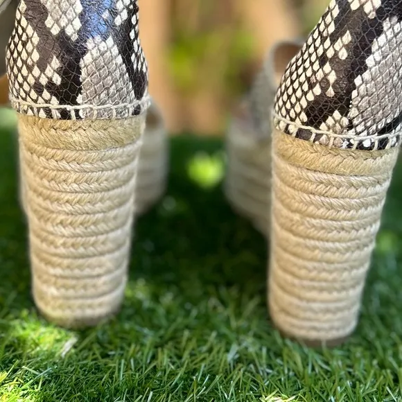 Tory Burch Selby Snake Printed Leather WedgePlatform Espadrille Sandals 8.5