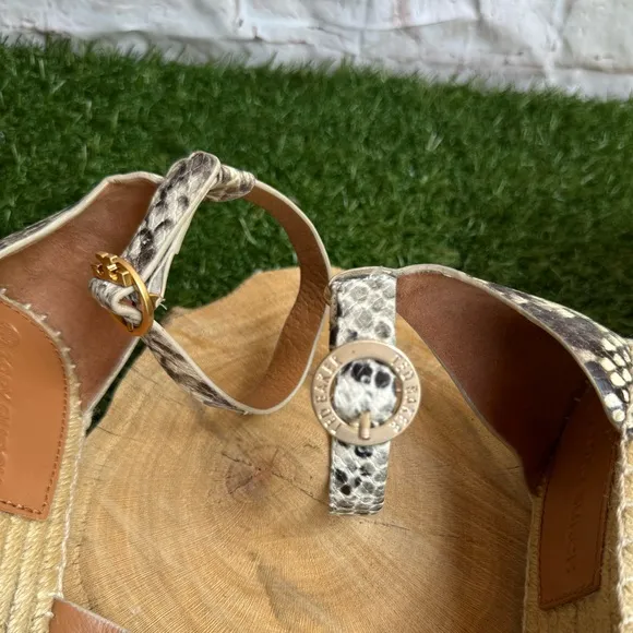 Tory Burch Selby Snake Printed Leather WedgePlatform Espadrille Sandals 8.5