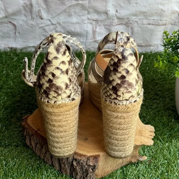 Tory Burch Selby Snake Printed Leather WedgePlatform Espadrille Sandals 8.5