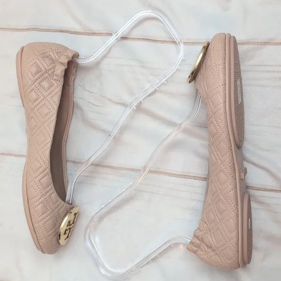 Tory Burch Travel Ballerina Flats Quilted Beautiful Goan Sand Gold  size 7.5