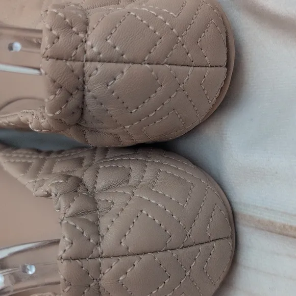 Tory Burch Travel Ballerina Flats Quilted Beautiful Goan Sand Gold  size 7.5