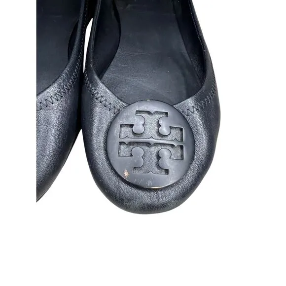 Tory Burch Women’s 7.5 Minnie Travel Ballet Flats Black Comfort Slip On Shoes