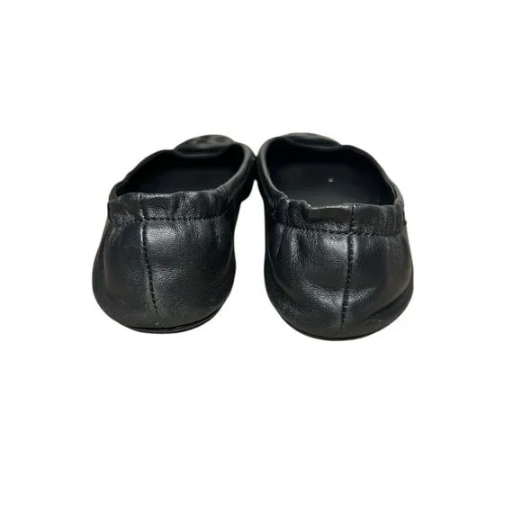 Tory Burch Women’s 7.5 Minnie Travel Ballet Flats Black Comfort Slip On Shoes