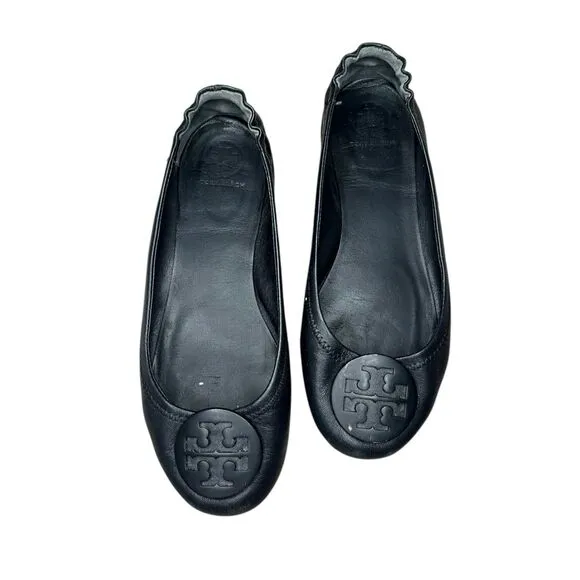 Tory Burch Women’s 7.5 Minnie Travel Ballet Flats Black Comfort Slip On Shoes