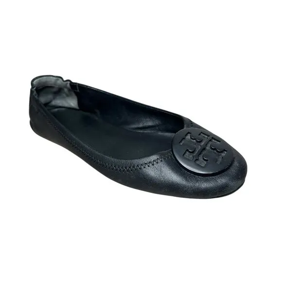 Tory Burch Women’s 7.5 Minnie Travel Ballet Flats Black Comfort Slip On Shoes