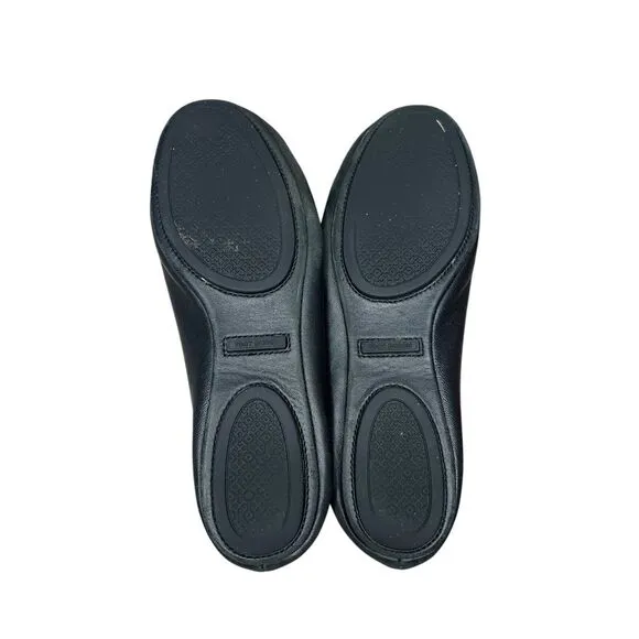 Tory Burch Women’s 7.5 Minnie Travel Ballet Flats Black Comfort Slip On Shoes