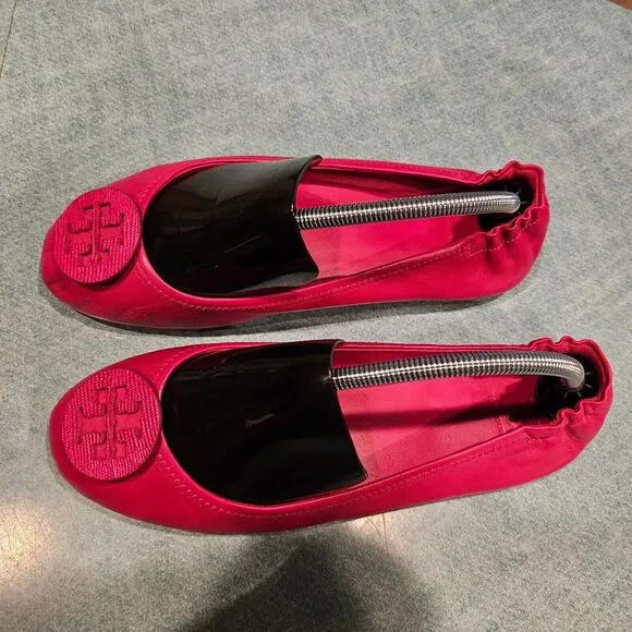 Tory Burch Women's 7M Redstone Leather Minnie Logo Travel Ballet Flats