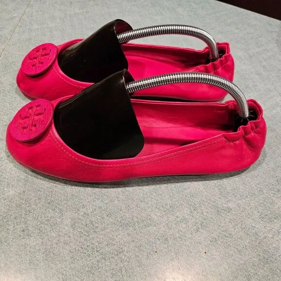 Tory Burch Women's 7M Redstone Leather Minnie Logo Travel Ballet Flats