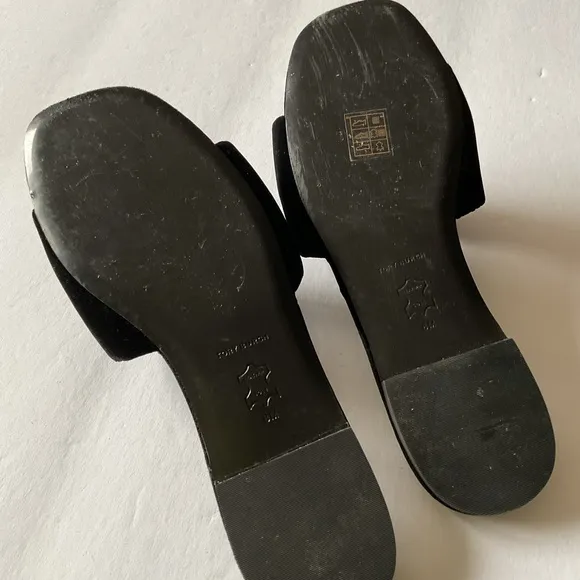 TORY BURCH WOMENS ELEANOR PAVE LOGO VELVET SLIDE SANDALS BLACK SIZE 8 EUC
