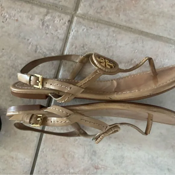 Tory Burch Flats thong Sandal tan shoes nude flip flops ankle strap slides