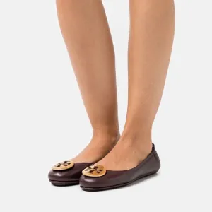 Tory Burch Mini Leather Travel Dark Brown and Gold Ballet Flats Size 5.5M