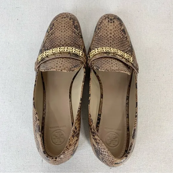 Tory Burch~Women’s “Roccia” Python Gemini‎ Link Leather Loafers/Flats~Sz 10.5