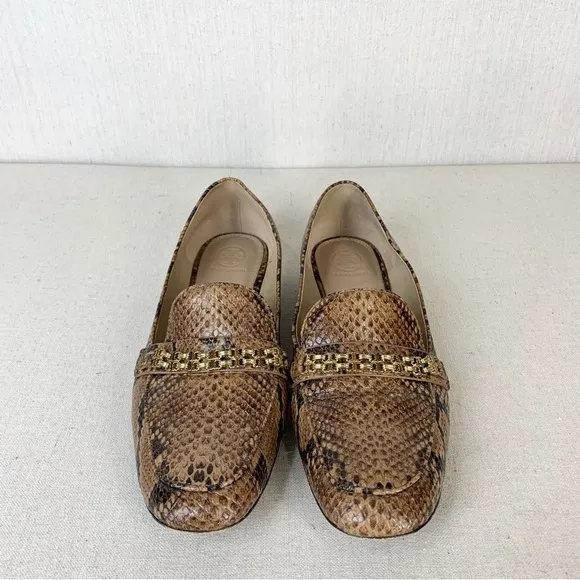 Tory Burch~Women’s “Roccia” Python Gemini‎ Link Leather Loafers/Flats~Sz 10.5