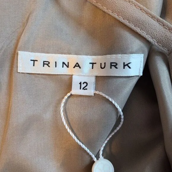 Trina Turk Jeanette Taupe Lined V Neck Romper Womens 12 NWT $228 USA Beach Party