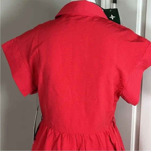 TUCKERNUCK Chloe Dress Red Pockets Short Sleeve Button Front Sz M NEW