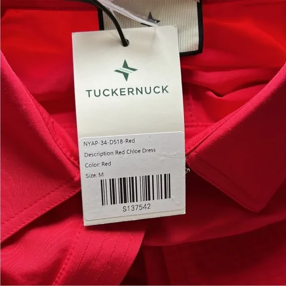 TUCKERNUCK Chloe Dress Red Pockets Short Sleeve Button Front Sz M NEW