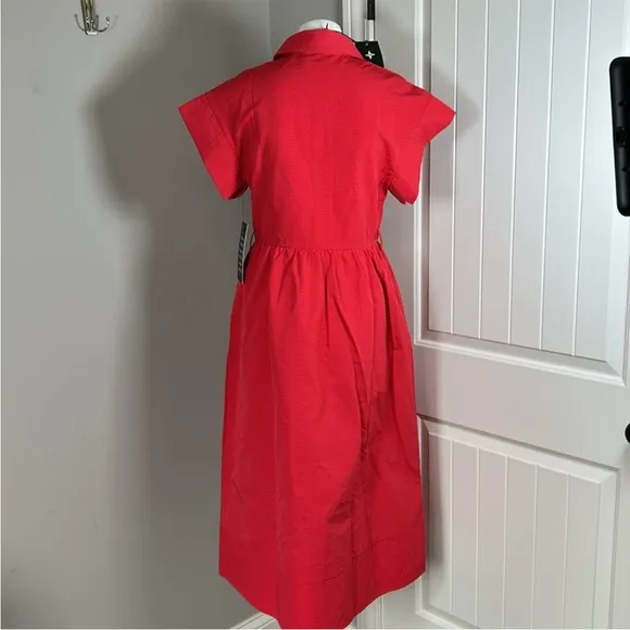 TUCKERNUCK Chloe Dress Red Pockets Short Sleeve Button Front Sz M NEW