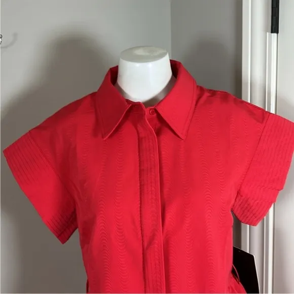 TUCKERNUCK Chloe Dress Red Pockets Short Sleeve Button Front Sz M NEW
