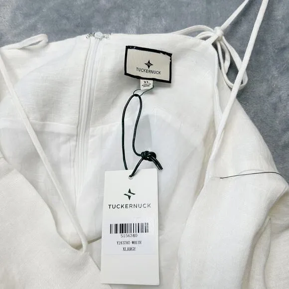 TUCKERNUCK Lea Linen Strappy Mini Dress Tie Back Summer Vacation White Sz XL NWT