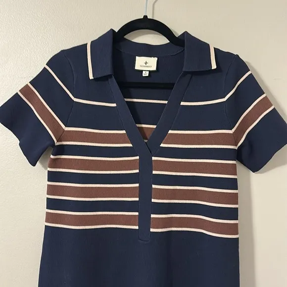 Tuckernuck Midnight Cacao Wright PoloDress Navy &amp; Brown Sz Small Preppy Classic