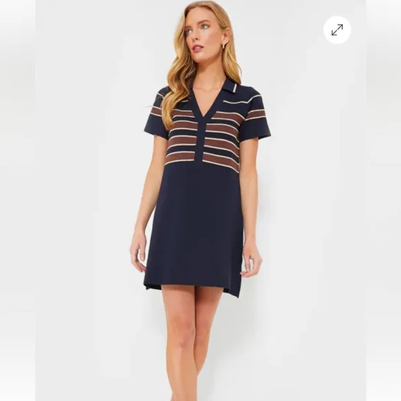 Tuckernuck Midnight Cacao Wright PoloDress Navy &amp; Brown Sz Small Preppy Classic