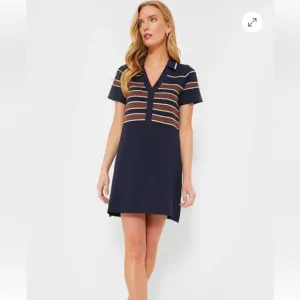 Tuckernuck Midnight Cacao Wright PoloDress Navy &amp; Brown Sz Small Preppy Classic