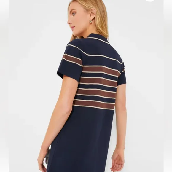 Tuckernuck Midnight Cacao Wright PoloDress Navy &amp; Brown Sz Small Preppy Classic