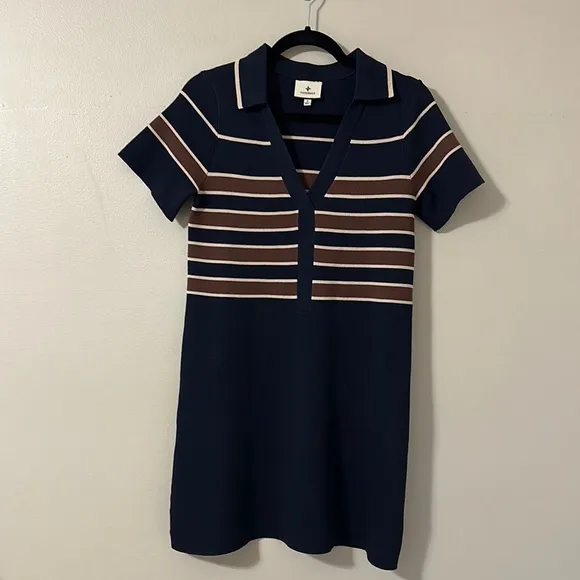 Tuckernuck Midnight Cacao Wright PoloDress Navy &amp; Brown Sz Small Preppy Classic