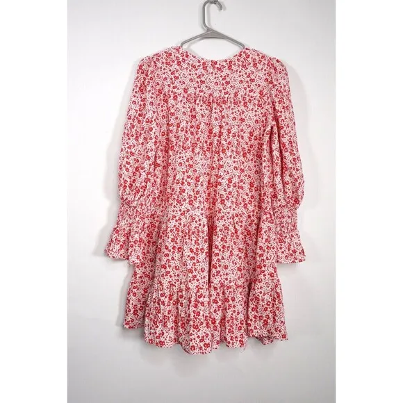 Tuckernuck Pomander Place Kenzo Dress Women XS Red Floral Tier Scarlet Ditsy
