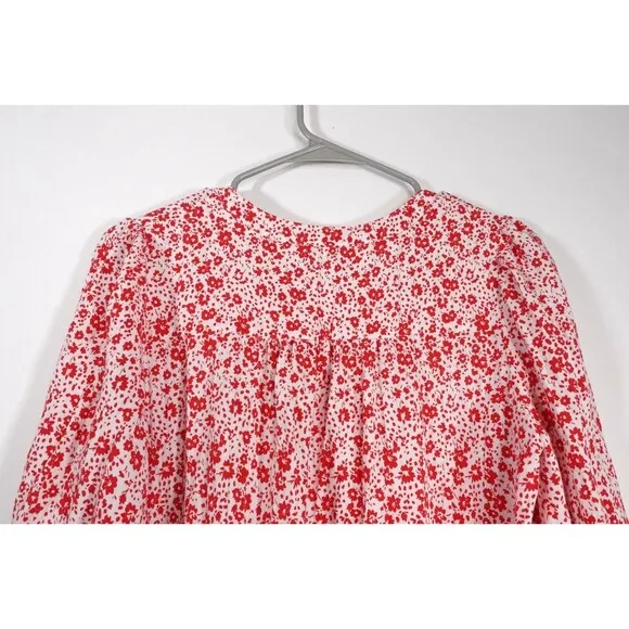 Tuckernuck Pomander Place Kenzo Dress Women XS Red Floral Tier Scarlet Ditsy