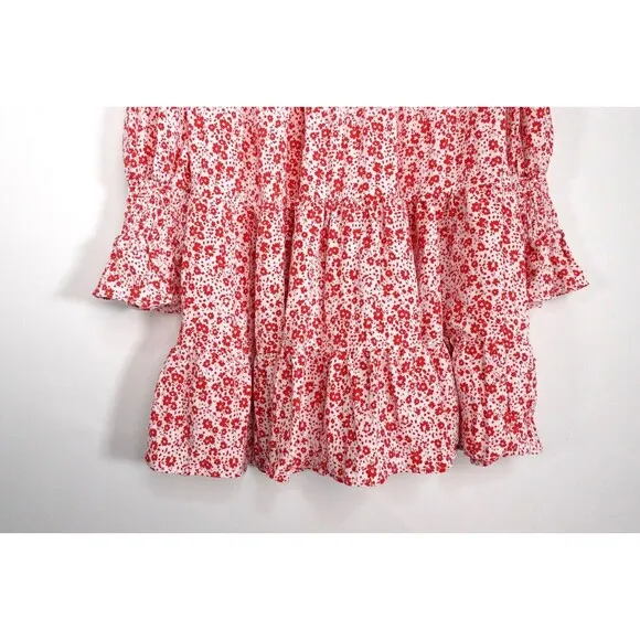 Tuckernuck Pomander Place Kenzo Dress Women XS Red Floral Tier Scarlet Ditsy