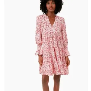 Tuckernuck Pomander Place Kenzo Dress Women XS Red Floral Tier Scarlet Ditsy