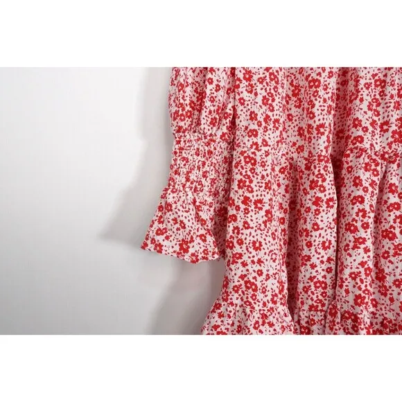Tuckernuck Pomander Place Kenzo Dress Women XS Red Floral Tier Scarlet Ditsy