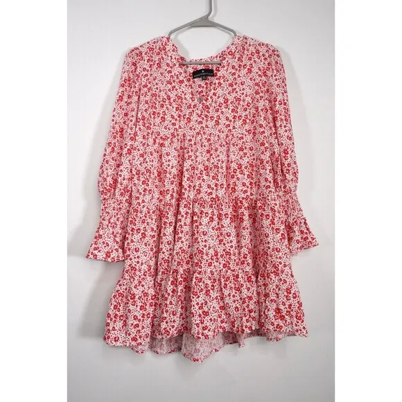 Tuckernuck Pomander Place Kenzo Dress Women XS Red Floral Tier Scarlet Ditsy