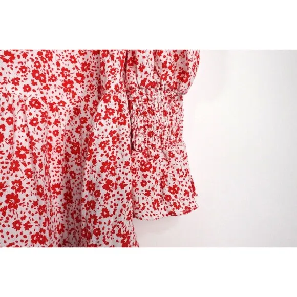 Tuckernuck Pomander Place Kenzo Dress Women XS Red Floral Tier Scarlet Ditsy