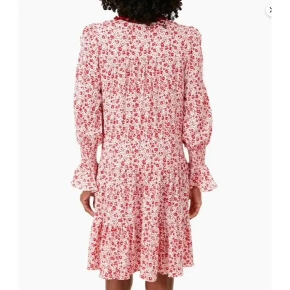 Tuckernuck Pomander Place Kenzo Dress Women XS Red Floral Tier Scarlet Ditsy