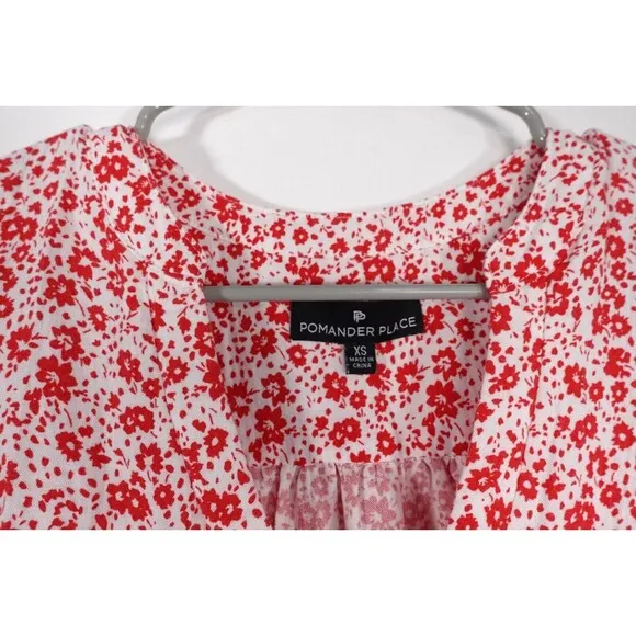 Tuckernuck Pomander Place Kenzo Dress Women XS Red Floral Tier Scarlet Ditsy