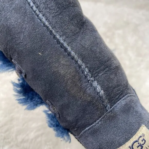 UGG #1962 Girl's Blue Bailey Button Triplet Tall Fur Slip On Boots Size 3