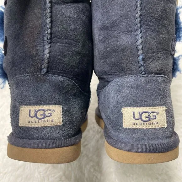 UGG #1962 Girl's Blue Bailey Button Triplet Tall Fur Slip On Boots Size 3