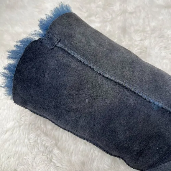 UGG #1962 Girl's Blue Bailey Button Triplet Tall Fur Slip On Boots Size 3
