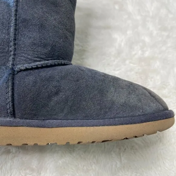 UGG #1962 Girl's Blue Bailey Button Triplet Tall Fur Slip On Boots Size 3