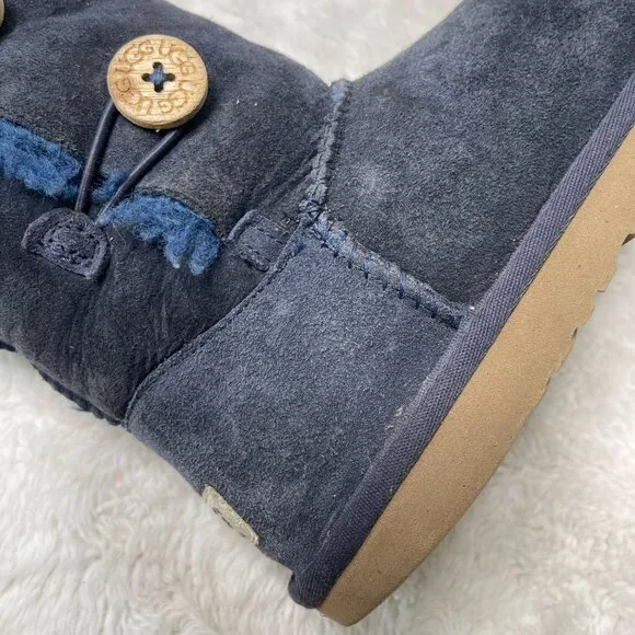 UGG #1962 Girl's Blue Bailey Button Triplet Tall Fur Slip On Boots Size 3
