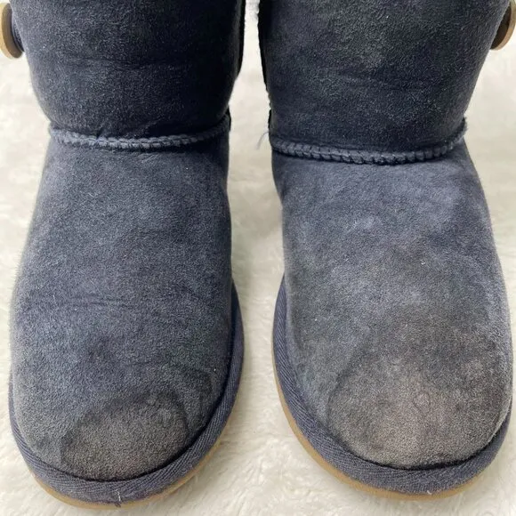 UGG #1962 Girl's Blue Bailey Button Triplet Tall Fur Slip On Boots Size 3