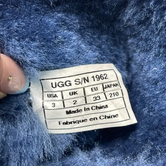 UGG #1962 Girl's Blue Bailey Button Triplet Tall Fur Slip On Boots Size 3