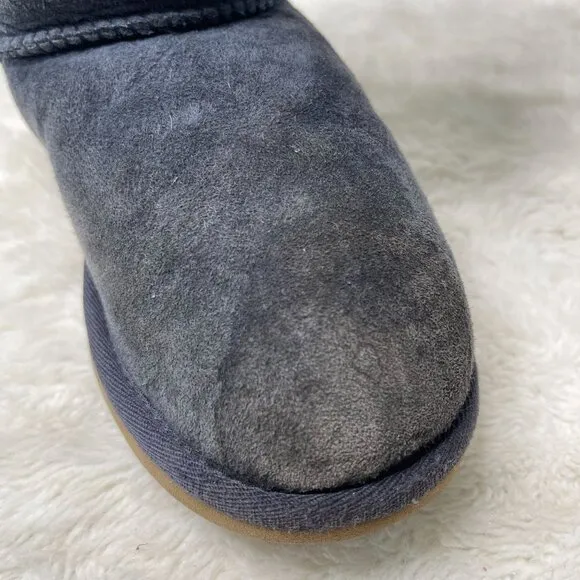 UGG #1962 Girl's Blue Bailey Button Triplet Tall Fur Slip On Boots Size 3