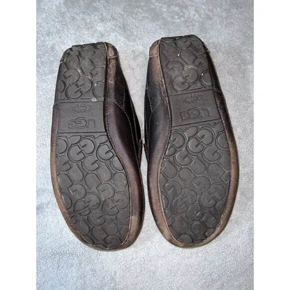 UGG 5379 Mens Dark Brown Leather Shearling Loafers Slippers Comfort