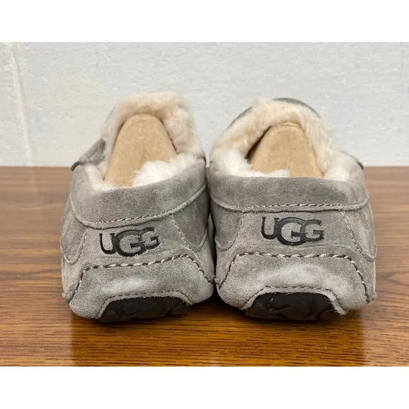 UGG Ascot Suede Slippers Moccasins Cozy Lined Comfort Loafers Grey Men's Size 9