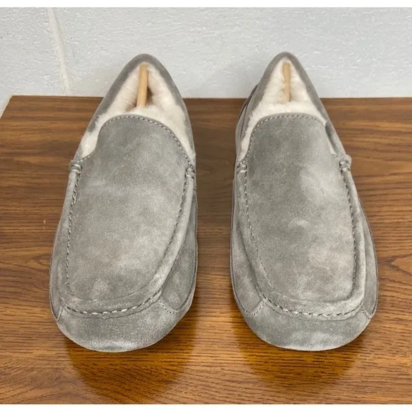 UGG Ascot Suede Slippers Moccasins Cozy Lined Comfort Loafers Grey Men's Size 9