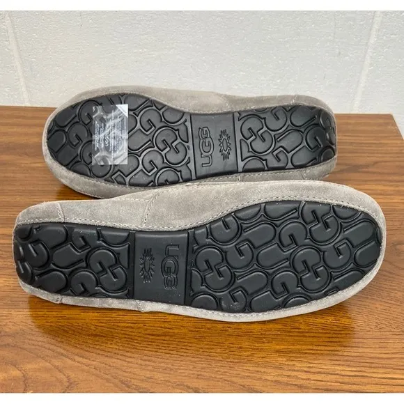 UGG Ascot Suede Slippers Moccasins Cozy Lined Comfort Loafers Grey Men's Size 9