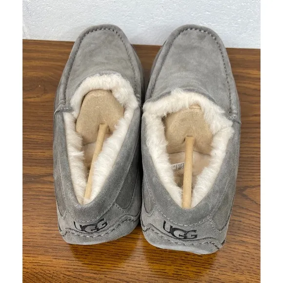 UGG Ascot Suede Slippers Moccasins Cozy Lined Comfort Loafers Grey Men's Size 9
